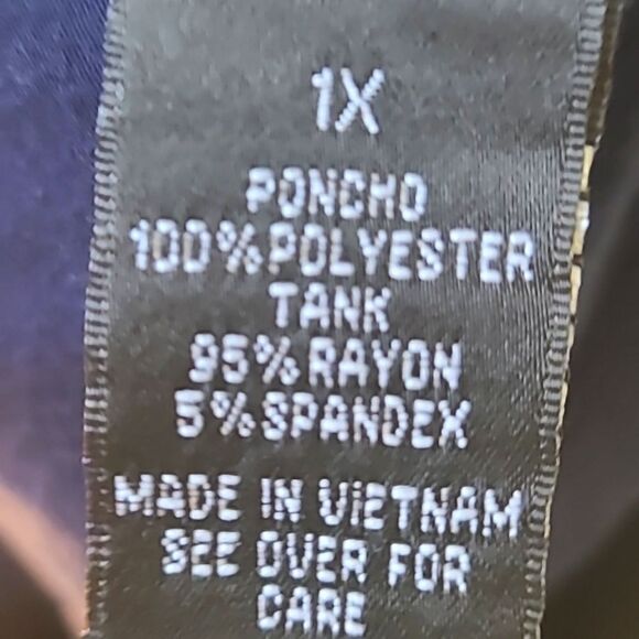 I.N. Studio Light Blue Print Poncho Top with Navy Cami, Size 1X - Picture 8 of 8